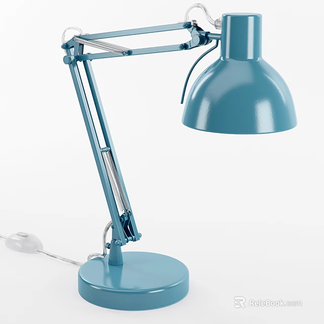Blue Adjustable Desk Lamp With Dome Shaped Shade And Metal Arm Circular Base 3d model 
