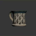 Decorative Ceramic Container With Yellow Inner Teal Rim White Base And Black Mushroom Patterns