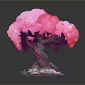Pink Cloud Like Tree With Purple Trunk And Dripping Pink Substance At Base
