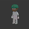 Pixel Art Style Doll With Green Helmet And White Outfit On Dark Background