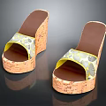 Stylish Yellow And Gray Wedge Sandals With Floral Pattern Cork Sole
