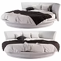 Round Shaped Double Bed With White Bedding And Black Blanket In Modern Design