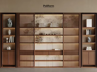 Modern Wooden Bookcase With Open Layered Shelves Books And Decorative Items 3d model