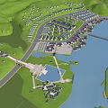 Aerial View Urban Planning Featuring Traditional Modern Architecture Waterfront Green Hills
