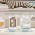 Kindergarten Interior With Circular Arches Colorful Soft Padding And Hanging Spherical Lights 3d model