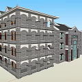 Multi Storey Classical Building With Gray Brick Exterior And Arched Windows 3d model