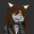 Anime Style Character With Brown Cat Ears Long Hair And Colorful Striped Eyes