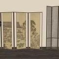 Song Style New Medium Screen Partition Wooden Screen Wire-drawing Glass 3d model