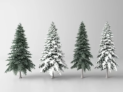 Green and Snow Covered Pine Trees in Natural Winter Outdoor Setting 3d model