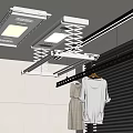 Ceiling Mounted Electric Clothes Drying Rack with Built-in Lights Near White Wall and Blinds