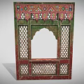 Traditional Decorative Frame with Colorful Patterns Arched Top and Intricate Lattice Design
