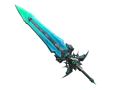 Ornate Fantasy Sword Featuring Blue Blade Decorative Hilt Green Gemstone And Metallic Accents 3d model