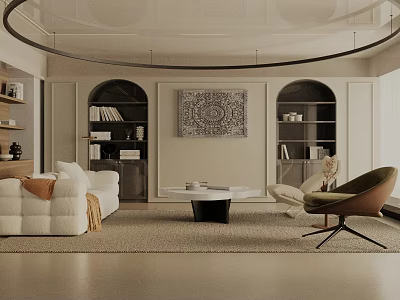Modern Living Room Interior With White Sofa Round Coffee Table And Decorative Painting 3d model