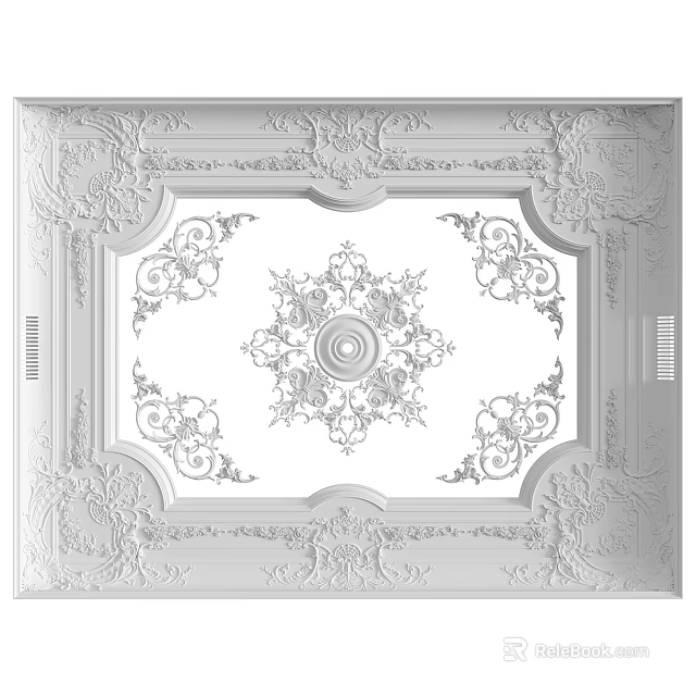 Classical Decorative Ceiling With Intricate Carved Patterns And Central Circular Ornament 3d model
