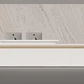 Modern White Reception Desk With Two Monitors Wooden Accent And Marble Wall