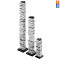 Stacked Books and Magazines with Three Different Height Columns on Black Bases