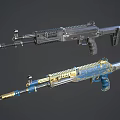 Pair Of Modern Tactical Firearms With Black And Blue Gold Pattern Design