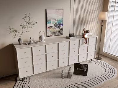 Modern Cream Style Bookcase Whole Cabinet Sideboard Cabinet Balcony Cabinet Storage Cabinet Entrance Cabinet 3d model