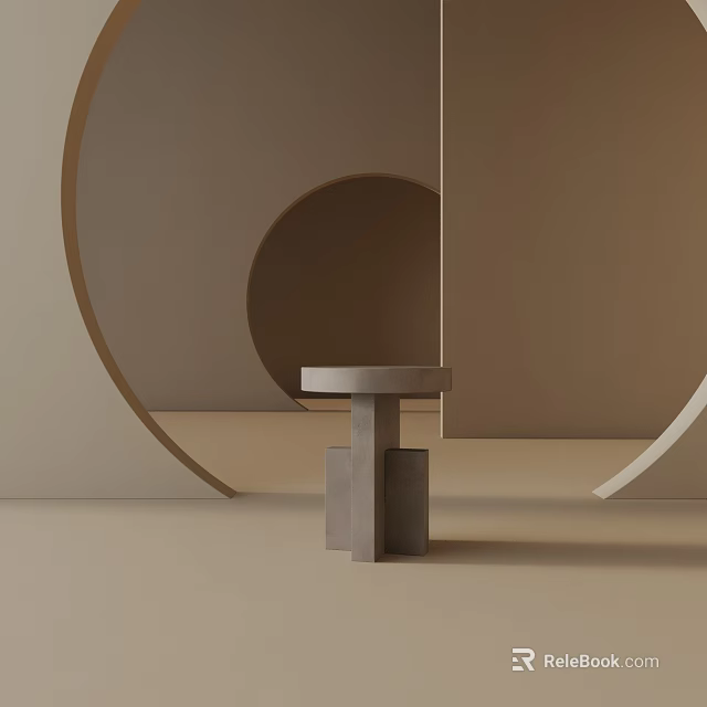 Modern Minimalist Side Table With Circular Top And Angular Base In Neutral Tones 3d model 