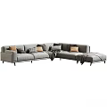 Modern Sectional Multi Person Sofa With Gray Fabric And Decorative Pillows 3d model