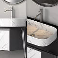 Modern Bathroom Vanity With Marble Countertop Round Mirror And Metal Legs