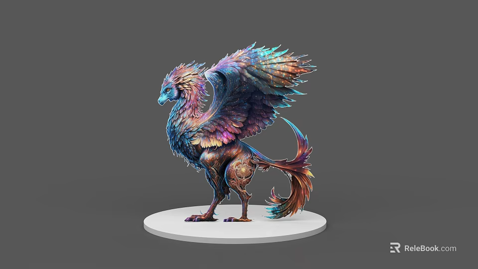 3D Mythical Fantasy Beast Game Movie Character With Colorful Feathers And Detailed Design 3d model 