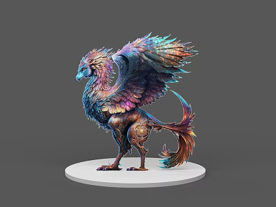 3D Mythical Fantasy Beast Game Movie Character With Colorful Feathers And Detailed Design 3d model