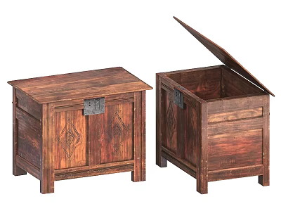 Wooden Storage Chests With Open And Closed Lid Vintage Solid Wood Design 3d model