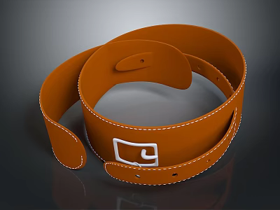 Orange Leather Belt With White Stitching And Square Buckle Daily Use Fashion Accessory 3d model
