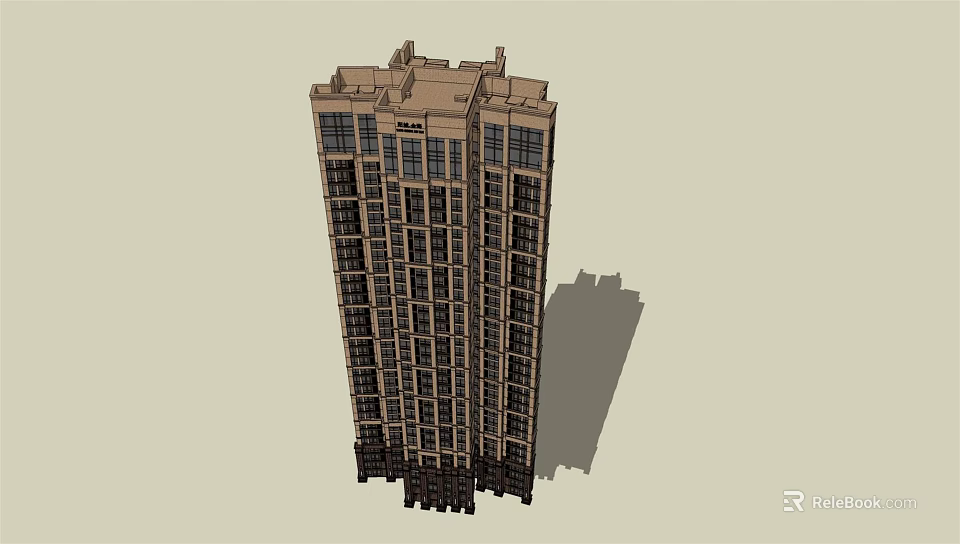 Modern High Rise Residential Building 3D Architectural Model With Exterior Windows Design 3d model 