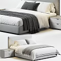 Modern Double Bed with Gray Headboard White Sheets Soft Blanket and Nightstand 3d model
