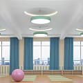 Spacious Fitness Studio With Yoga Mats Exercise Balls Mirrors Ceiling Lights And Wooden Floors