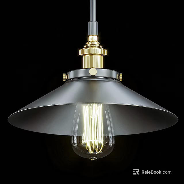 Industrial Style Pendant Light With Metal Shade And Edison Bulb Design 3d model 