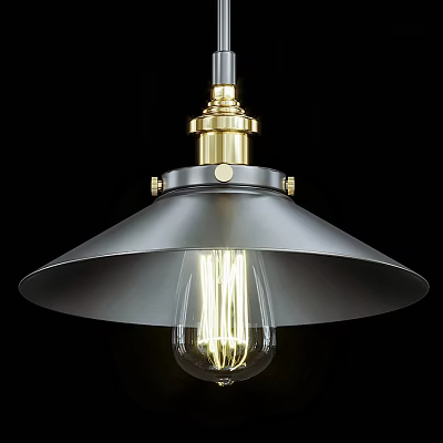Industrial Style Pendant Light With Metal Shade And Edison Bulb Design 3d model