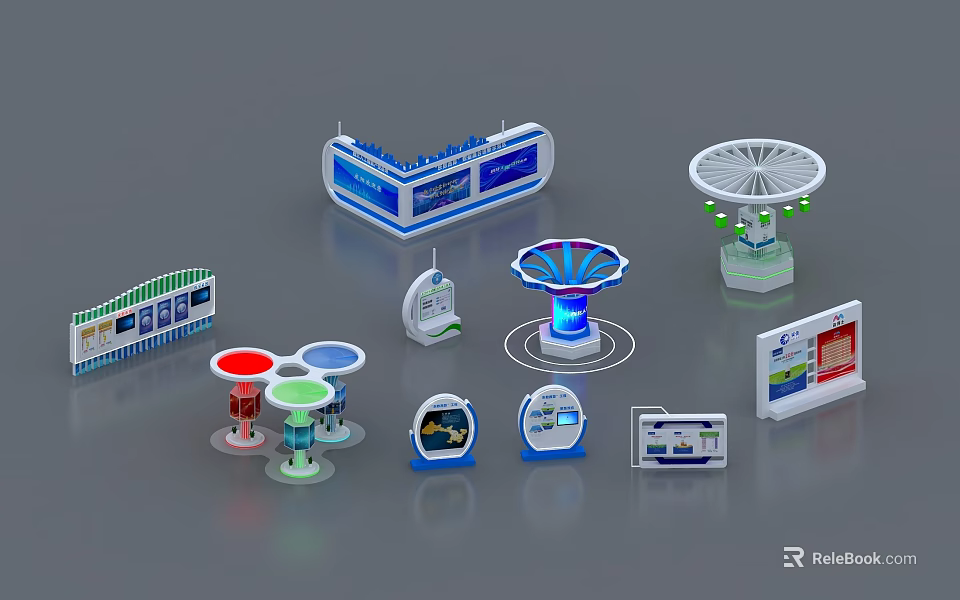 Modern Tech Display Background Wall With Interactive Elements And Lighting Fixtures 3d model