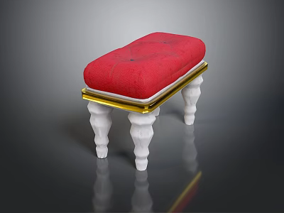 Elegant Sofa Stool With Red Padded Seat Gold Frame And White Carved Legs 3d model