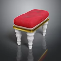 Elegant Sofa Stool With Red Padded Seat Gold Frame And White Carved Legs
