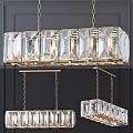 Modern Crystal Chandelier Design With Gold Frame And Rectangular Transparent Crystals 3d model