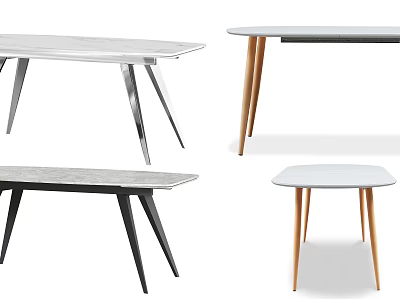 Modern Dining Tables With Modern Design Metal Wooden Legs And White Gray Tops 3d model