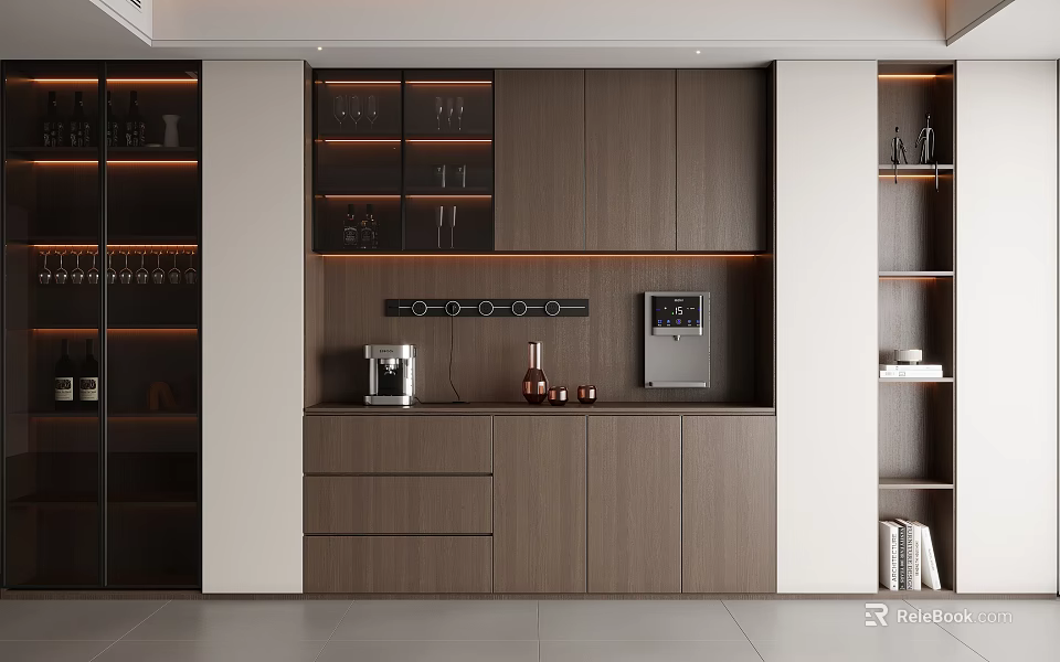 Modern Wooden Wine Cabinet With Glass Doors For Display And Storage 3d model 