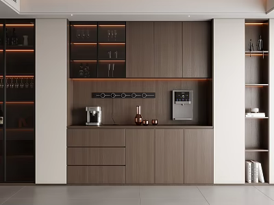 Modern Wooden Wine Cabinet With Glass Doors For Display And Storage 3d model