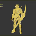 Futuristic Metallic Armor Character With Blue Glowing Sword And Shiny Details