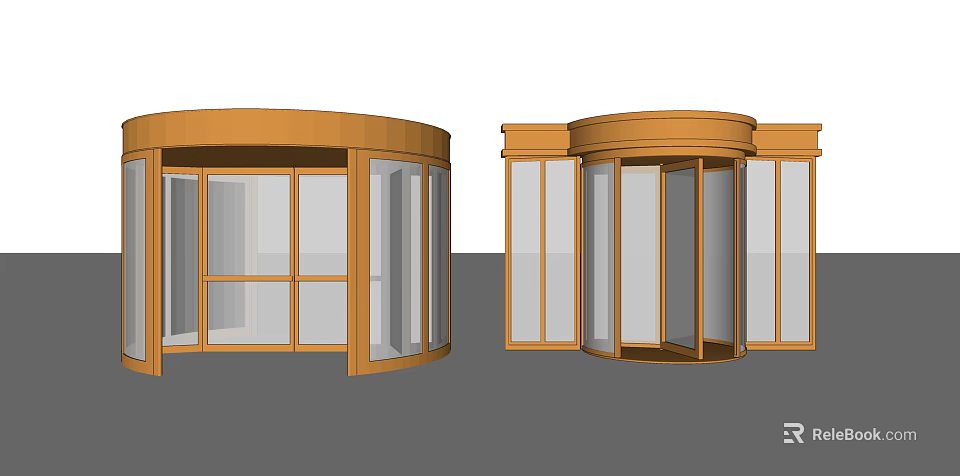 Modern Revolving Doors With Wooden Frame And Glass Panels Design 3d model 