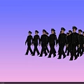 Group of Uniformed Men Marching in Formation with Black Suits and Green Ties