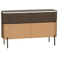 Decorative Cabinet Featuring Dark Vertical Striped Top White Countertop Light Brown Doors And Black Legs