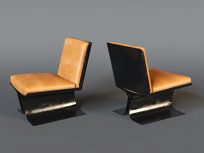 Modern Leisure Chairs With Orange Leather Seats And Black Metal Frames 3d model