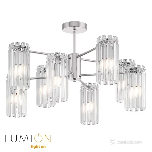 Modern Ceiling Light With Transparent Glass Shades And Metal Frame Design 3d model 