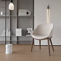 Beige Fabric Single Chair In Modern Minimalist Interior With Wooden Legs And Floor Lamp
