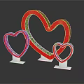 Three Piece Red Heart Shaped Decorative Ornament Set With Silver Borders And White Stands