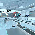 Futuristic Smart Automated Factory Workshop With Robotic Arms Conveyor Belts And Holographic Data Display Panels